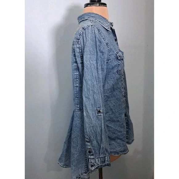 Nostalgia Womens M Embroidered Back Denim Chambray Button Up Top Western Cowgirl - Picture 4 of 14